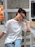 查爾斯桃心純棉短袖t恤印花唇印美式圓領夏季休閑百搭男女同款 黑色 L 曬單實拍圖