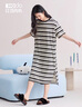 紅豆（Hodo）涼感純棉睡裙女夏條紋短袖寬松休閑睡衣長(cháng)裙少女顯瘦可外穿家居服 黑白 簡(jiǎn)約條紋 2XL (175) 曬單實(shí)拍圖