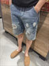 破洞牛仔短褲男寬松潮流外穿中褲潮牌馬褲夏季薄款休閑復(fù)古五分褲 6093復(fù)古藍(lán) 28 建議95-110斤 曬單實(shí)拍圖