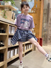 OVE女童短褲夏季假兩件裙褲2025新款兒童褲子時(shí)尚中大童不規(guī)則格子褲 2241藏青色假兩件 150 cm 曬單實(shí)拍圖