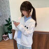 索菲堡 卡通趣味刺繡假兩件Polo領(lǐng)連帽衛(wèi)衣女2025秋冬新款學(xué)院風(fēng)潮外套 白色  M 曬單實(shí)拍圖