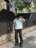江南先生NewJNXS萊賽爾吸濕透氣logo星星印花襯衫寬松休閑襯衣男 藍(lán)色 S 曬單實(shí)拍圖