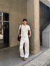 白色微喇潑墨牛仔褲男夏季薄款潮牌痞帥炸街褲子美式高街直筒長褲 白色 【高品質牛仔布】 M （關注優(yōu)先發(fā)貨） 曬單實拍圖