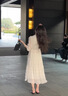 妍莉芬（yanlifen）桔梗法式白色長袖連衣裙子女秋季2025年秋裝新款女裝顯瘦氣質長裙 白色 S 曬單實拍圖