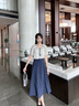 香影波西米亞度假風(fēng)藍(lán)色碎花襯衫女夏2025新款含亞麻圓領(lǐng)上衣小衫 藏青R85S737 半身裙 S 155/80A/85-95斤 曬單實(shí)拍圖