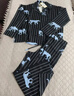野獸派家居（tbh）龔俊同款天絲棉條紋睡衣套裝男女同款家居服套裝 黑豹睡衣 長款S 曬單實拍圖