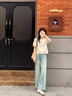 夏雨瑤高腰闊腿牛仔褲女2025春秋新款復(fù)古毛邊設(shè)計(jì)顯高顯瘦九分直筒褲子 藍(lán)色 （無腰帶） XL 建議115-125斤 曬單實(shí)拍圖
