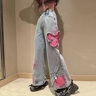 卡兔藍(lán)貓（KATULANMAO）女童褲子2024新款春秋裝炸街時(shí)尚寬松兒童中大童闊腿褲春季牛仔褲 藍(lán)色 140 曬單實(shí)拍圖