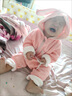 G.DUCKKIDS新生嬰兒衣服春裝連體衣外出服男女寶寶可愛超萌春秋滿月爬服外套 皮粉色 80cm 曬單實(shí)拍圖