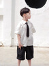 G.DUCKKIDS小黃鴨男童套裝夏季學(xué)院風(fēng)兒童西裝演出服男孩白襯衫黑褲子兩件套 白色襯衫+黑色褲子+領(lǐng)帶 130 建議7~8歲【120-130cm】cm 曬單實(shí)拍圖