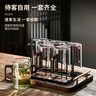 青蘋果（QINGPINGGUO） 玻璃杯帶把手耐高溫待客泡茶杯子牛奶杯家庭喝水杯家用水杯套裝 【胡桃木把】直升杯x6+金把盤+架 曬單實拍圖
