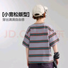 ASK JUNIOR兒童短袖T恤25夏季中大童羅紋圓領(lǐng)半袖體恤青少年男童條紋撞色 曬單實(shí)拍圖