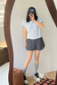 徽昂運動(dòng)套裝女瑜伽服女跑步健身服速干衣t恤網(wǎng)紗美背短袖短褲藍灰M 曬單實(shí)拍圖