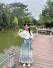 迪士尼女童套裝新中式夏季中國風(fēng)2025新款兒童古風(fēng)漢服小女孩唐裝馬面裙 水墨藍(lán)套裝 T8-13 140 曬單實(shí)拍圖