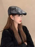 MMOPTOP復(fù)古PU皮質(zhì)前進(jìn)帽女春秋季百搭個(gè)性顯臉小畫家貝雷帽子男 黑色 曬單實(shí)拍圖