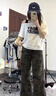 斜肩潮流字母短袖T恤女夏季2025新款設計感小眾寬松遮肉顯瘦上衣 白色 L 曬單實拍圖