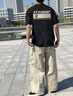 STA系列國潮ins美式條紋間隔S星標春夏季高街印花寬松短袖t恤男女生 黑色 L 曬單實(shí)拍圖
