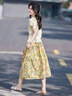 尚靜莫奈花園印花裙套裝25年夏新靚麗印花半裙百搭T恤兩件套女 曬單實(shí)拍圖