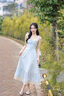 棉致法式溫柔風(fēng)連衣裙女夏季2025新款漂亮獨特收腰氣質(zhì)碎花小飛袖長(cháng)裙 淺藍色 L 建議100-110斤 曬單實(shí)拍圖