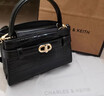 CHARLES&KEITH鱷魚紋凱莉包手提斜挎婚包包女包生日禮物七夕禮物CK2-50270880-1 Black黑色 S 曬單實(shí)拍圖