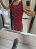 尚都比拉法式連衣裙女夏季方領(lǐng)堆堆袖復(fù)古波點抽褶開叉A字裙 紅底波點 S 曬單實拍圖