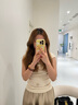 舒芳蝶（shufangdie）連衣裙女裝夏2025設(shè)計(jì)感上衣無(wú)袖收腰針織衫高腰半身裙新中式套裝 杏色上衣+金黃色半裙 M 曬單實(shí)拍圖