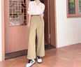 德莉婭天絲棉闊腿褲女夏季薄款2025新款高腰寬松高級淺色小個子直筒褲女 卡其色長褲 -送腰帶-褲長95CM起 S /26建議80-95斤 曬單實拍圖