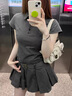 蔻伊婭（Kouyiya）品牌女裝新品休閑連衣裙女裝2025夏季新款假倆件百褶裙修身氣質(zhì) 圖片色 M 曬單實(shí)拍圖