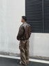 CLOR皮衣純色男春秋季嘻哈外套上衣美式復古機車(chē)風(fēng)夾克PY01咖色XL 曬單實(shí)拍圖
