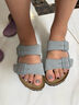 BIRKENSTOCK勃肯德國進口新品女款鼠尾草綠牛皮絨面革軟底Arizona雙扣拖鞋 鼠尾草綠窄版1029774 37 曬單實拍圖