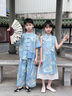 DOMIAMIAKIDS2025新款短袖演出服兒童漢服夏季男童中國風(fēng)古風(fēng)唐裝女童旗袍 新中式藍色套裝女 130 【建議身高121-130cm】 曬單實(shí)拍圖