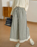 蘑菇同學(xué)大碼闊腿褲女夏裝休閑褲拼接花邊胖mm寬松裙褲女高腰垂感長(cháng)褲子 條紋 L 【建議115-130斤】 曬單實(shí)拍圖