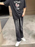 趣米樂(lè )黑灰色微喇牛仔褲男秋季美式復古直筒寬松vibe褲子窄版顯瘦彎刀褲 黑色 XL 曬單實(shí)拍圖