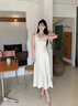 香影新中式白色背心連衣裙女2025秋季新款u領(lǐng)緞感暗花國風(fēng)無袖裙 鷺白 S 曬單實拍圖