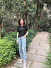 AEMAPE新款秋夏女裝高腰顯瘦破洞牛仔褲女寬松彈力時尚哈倫褲破洞老爹褲 主圖色 M 建議90-109斤 曬單實拍圖