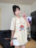 LDBE美式甜美草莓印花短袖t恤女夏季2025新款寬松學院風花邊半袖上衣 杏色 L 曬單實拍圖