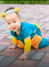 G. DUCKKIDS小黃鴨嬰兒爬行服寶寶拖地爬爬服兒童連體衣服春秋裝懶人擦地薄款 湖藍(lán)無袖9分褲+護(hù)肘 100cm 23斤-26斤 曬單實(shí)拍圖