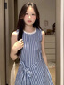 西兒小個(gè)子無袖格子背心連衣裙女夏季收腰顯瘦法式氣質(zhì)系帶A字短裙子 藍(lán)色格子 M 90-100斤 曬單實(shí)拍圖