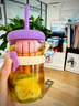 收米新款可愛(ài)馬卡龍冷萃玻璃杯吸管杯茶水分離便攜杯子簡(jiǎn)約夏季花茶杯 紫色【花茶杯+茶漏】 401-500ml 曬單實(shí)拍圖