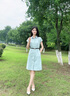 夢嬌法式系腰帶襯衫裙純色通勤連衣裙女2025夏季新款顯瘦遮肚中長裙子 淺綠色 XL 建議110-120斤 曬單實(shí)拍圖