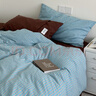 蘇萱簡(jiǎn)約藍色線(xiàn)條全棉水洗棉床上四件套純棉主臥室被套床單床品三件套 塞西莉亞-藍咖 1.5m床單款四件套-被套200x230cm 曬單實(shí)拍圖