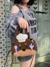 鷗咖諾可愛(ài)萌少女小眾包包女包新款時(shí)尚百搭斜挎包卡通小狗手提包小拎包 咖色 帶玩偶掛飾 曬單實(shí)拍圖