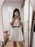 ELLE白色通勤風(fēng)襯衫連衣裙女2025夏季新款萊賽爾天絲收腰百褶短裙 白色 M 曬單實拍圖