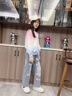 NICKYBABY女童春秋套裝兒童2025新款加絨女孩女大童時髦冬季牛仔褲洋氣冬裝 13050藍色+4827粉色【春秋款】 120 曬單實拍圖