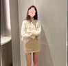 三彩2025秋季新款休閑套裝無袖馬甲上衣半身裙花邊兩件套M 卡其色 M 160/84A 曬單實拍圖