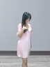 依曼安睡衣女夏季冰絲性感薄款短袖睡裙帶胸墊V領(lǐng)氣質(zhì)蕾絲女士家居服 351 粉色（無(wú)胸墊） L 【95-110斤】 曬單實(shí)拍圖