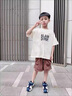 G.DUCK HELLO男童夏裝套裝2025新款夏天酷帥中大童十歲男孩痞帥兒童裝夏季短袖 杏色 120 cm 曬單實拍圖