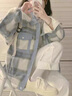 蕓蕁外套女2025新款小個(gè)子感女生春秋季外套小香風(fēng)氣質(zhì)顯瘦格紋毛呢夾 天藍色 天藍色夾克毛呢 M 曬單實(shí)拍圖