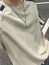 牧唯美式復古重磅撞色拼接T恤短袖男夏季新款插肩袖休閑寬松百搭半袖 杏色 XL [建議125-145斤] 曬單實拍圖