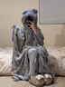 特大碼胖mm連帽珊瑚絨睡衣女冬季200-300斤凱蒂貓睡袍家居服外穿 滿印灰凱蒂貓優(yōu)質(zhì)版加厚【單睡袍 2XL 建議140-190斤 曬單實(shí)拍圖
